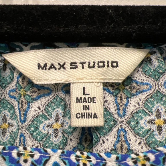 Max Studio Women’s Floral Peasant Keyhole Tunic Top Blouse Size L Green Blue - Picture 3 of 6